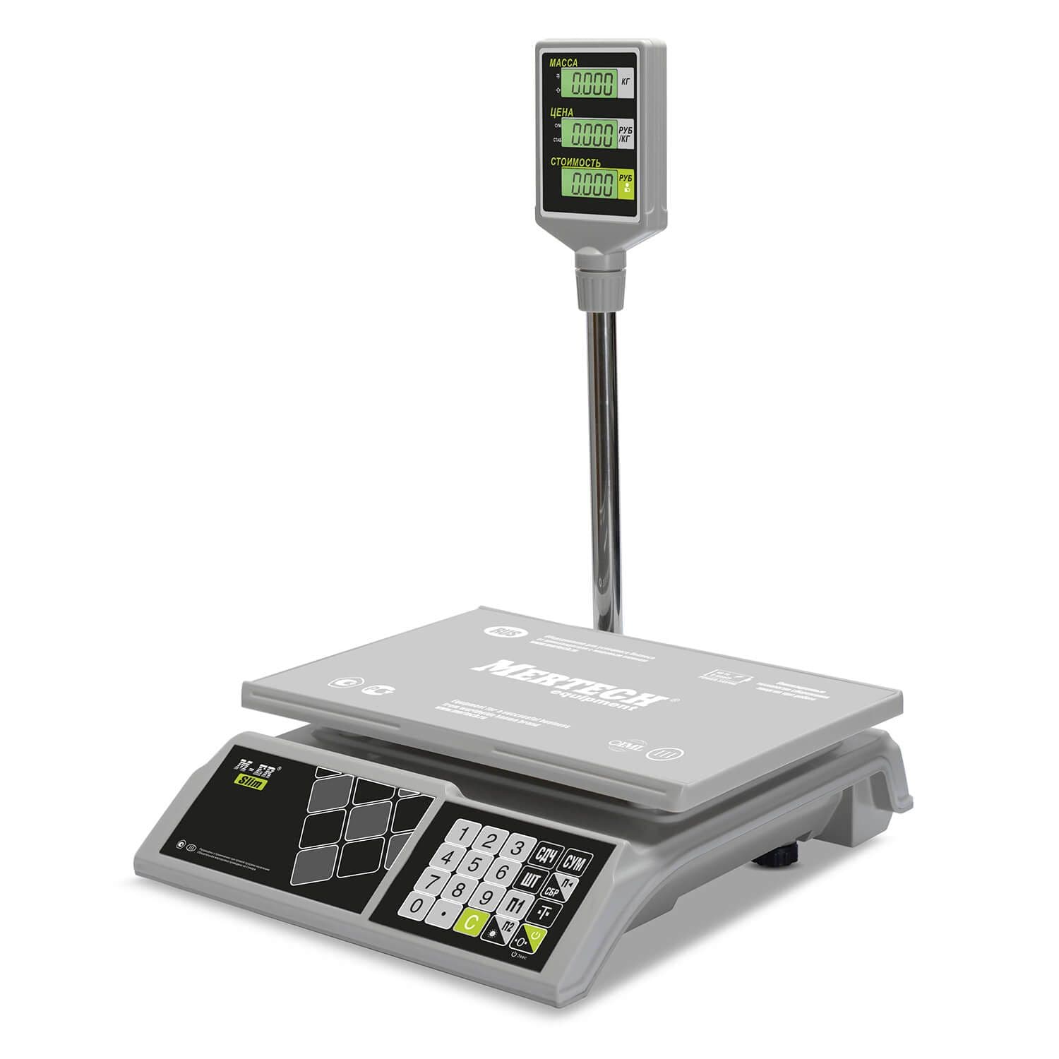 Торговые весы Mertech M-ER 326 ACP-15.2 Slim LCD со стойкой